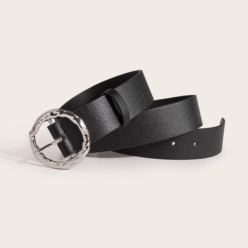 Ladies' Alloy Fashion Summer Chic Style Versatile Round Lychee Pattern Flat Pin Buckle Commuter Faux Leather Strap