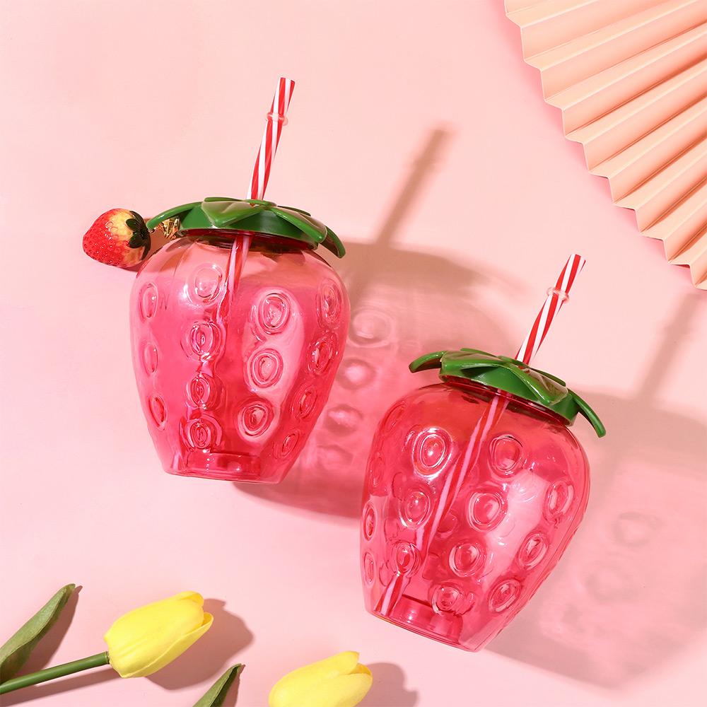 Lovely Tea Milk Coffee 500ml Cartoon Drinkware With Lid Strawberry Straw Cup Drinking Water Bottle