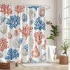 1pcs Vintage Coral and Shell Pattern Shower Curtain, Polyester Fabric, Machine Washable, Stylish Themed Home Bathroom Decoration