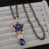 Elegant Women’s Crystal Flower Pendant Necklace - Versatile Autumn/Winter Sweater Chain Accessory