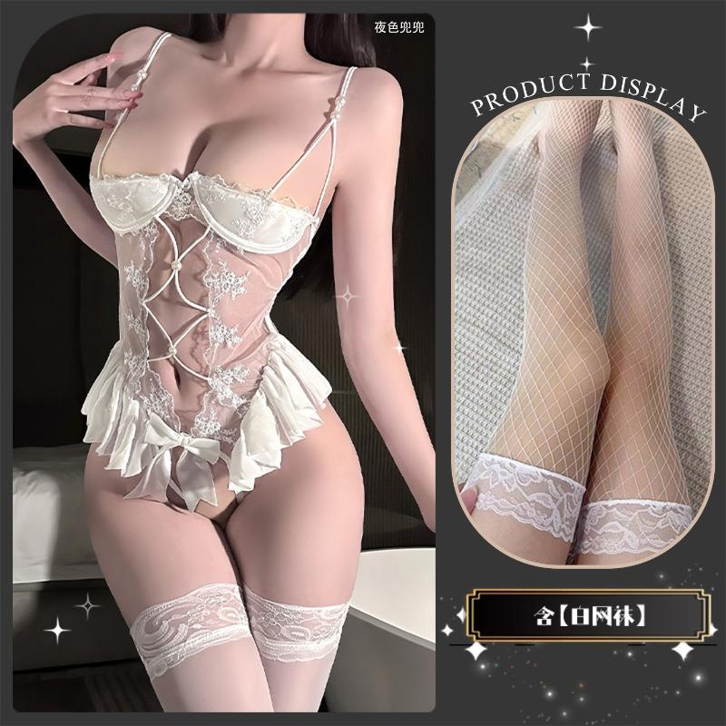 Sexy underwear Sexy small breasts show big lace seduction Hollow onesie Hot uniform Passion female body sculpting