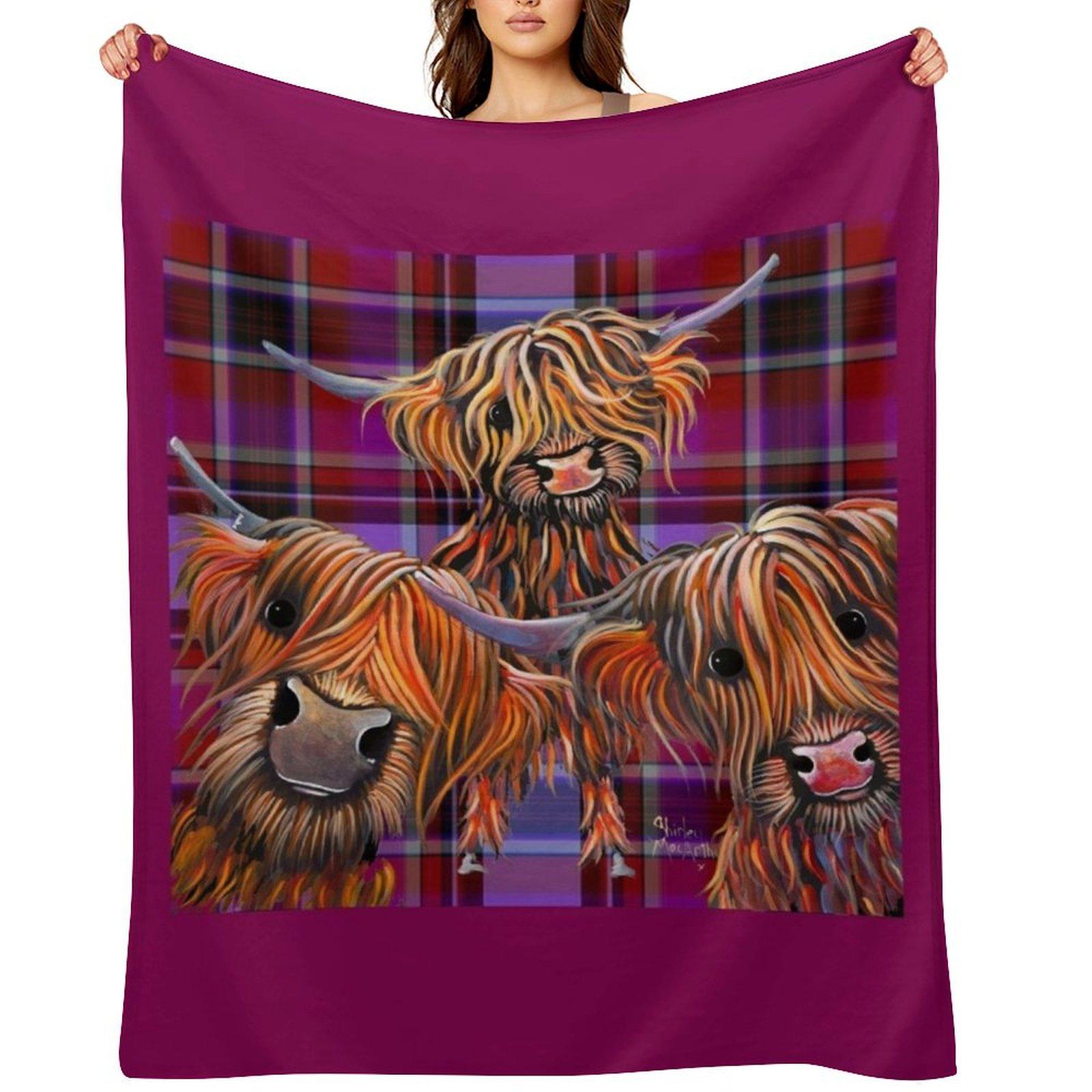 HiGHLaND CoW PRiNT   THe BaKeD BeaNS oN TaRTaN   BY SHiRLeY MacARTHuR Throw Blanket Bed Extra Large Throw Beach Sofa Blankets 30x40in