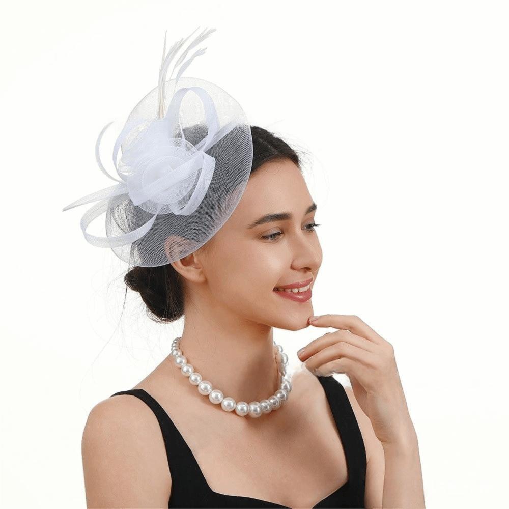 

Vintage Mesh Headwear Feather Wedding Headwear Fancy Fascinator Hat Horse Racing Events білий