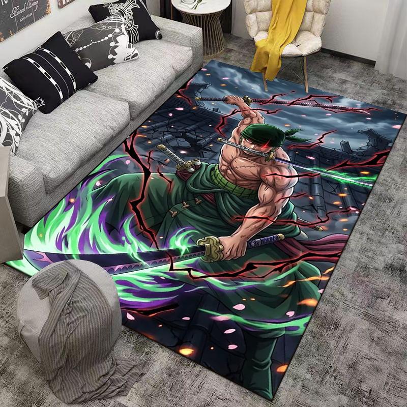 "Anime Warrior Carpet with Green Flame Sword and Dynamic Design" Suitable for use as an anti-slip for living room bedroom sofas
