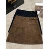 Plus Size Women's Brown Suede A-line High Waist Short Skirt for Spring & Autumn