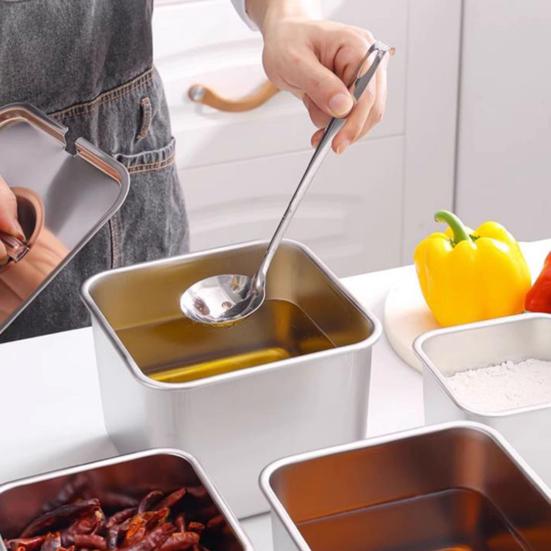 Stainless Steel Square Seasoning Box with Handles Heavy-Duty Storage Container for Lard Sauces Condiments Rust-Proof Spice Box for Home Commercial
