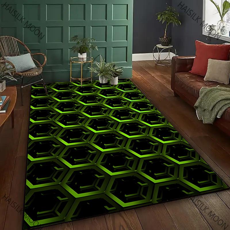 Fluorescent Green Crystal Geometric Future Carpet Living Room Bedroom Entrance Door Mat , Sofa, Home Decor Mat, Picnic Rug Gift