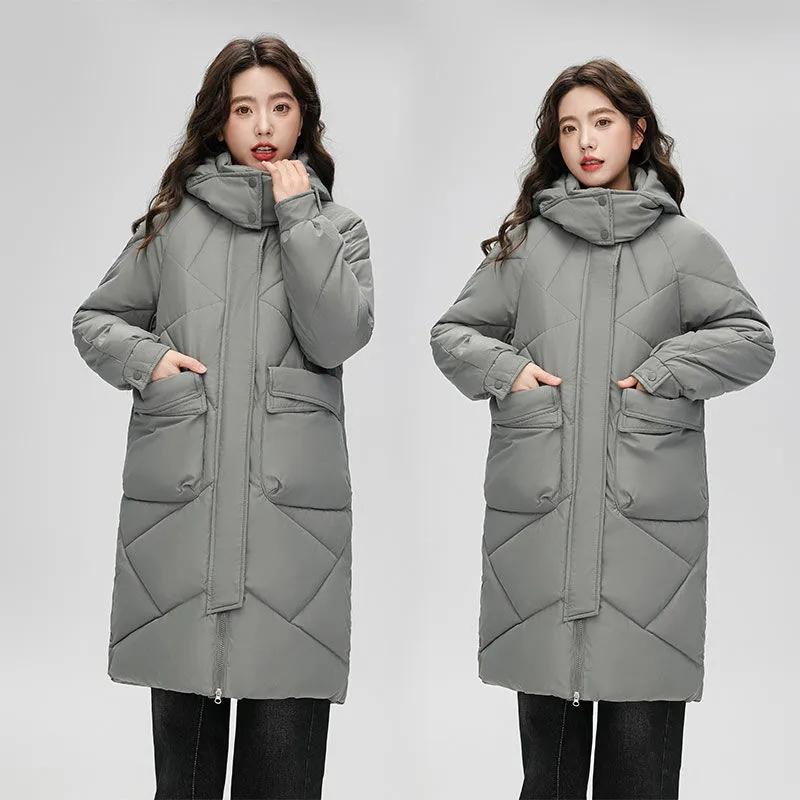 

Пуховое хлопковое зимнее пальто, утепленные куртки с боковыми разрезами, свободные хлопковые утепленные зимние длинные парки с капюшоном для женщин XXXL серый