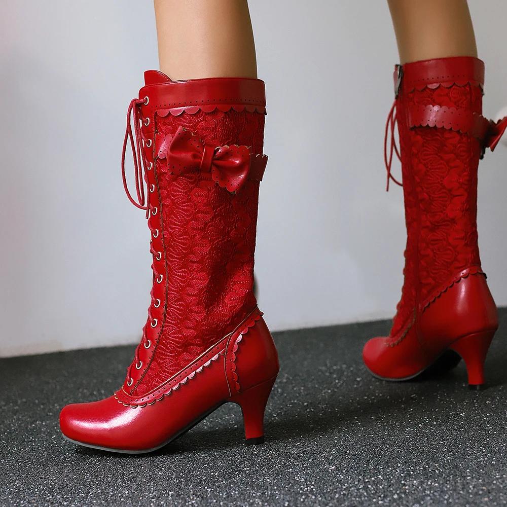 Autumn Winter Vintage Women Victorian Boots Lace Up High Heel Bootie Cross Straps Lolita Princess Cosplay Party Costume Shoes