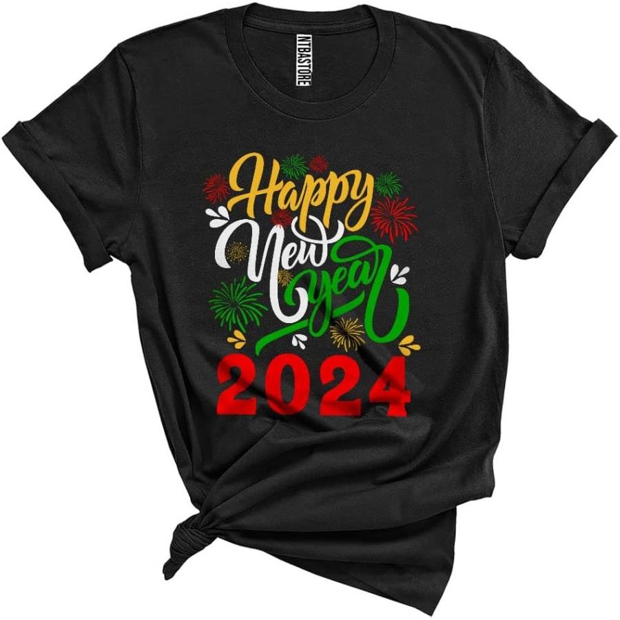 Happy New Year 2024 Cool Colorful New Year Fireworks Lover Matching Friend Family Group Unisex T-Shirt XXXXXL чёрный