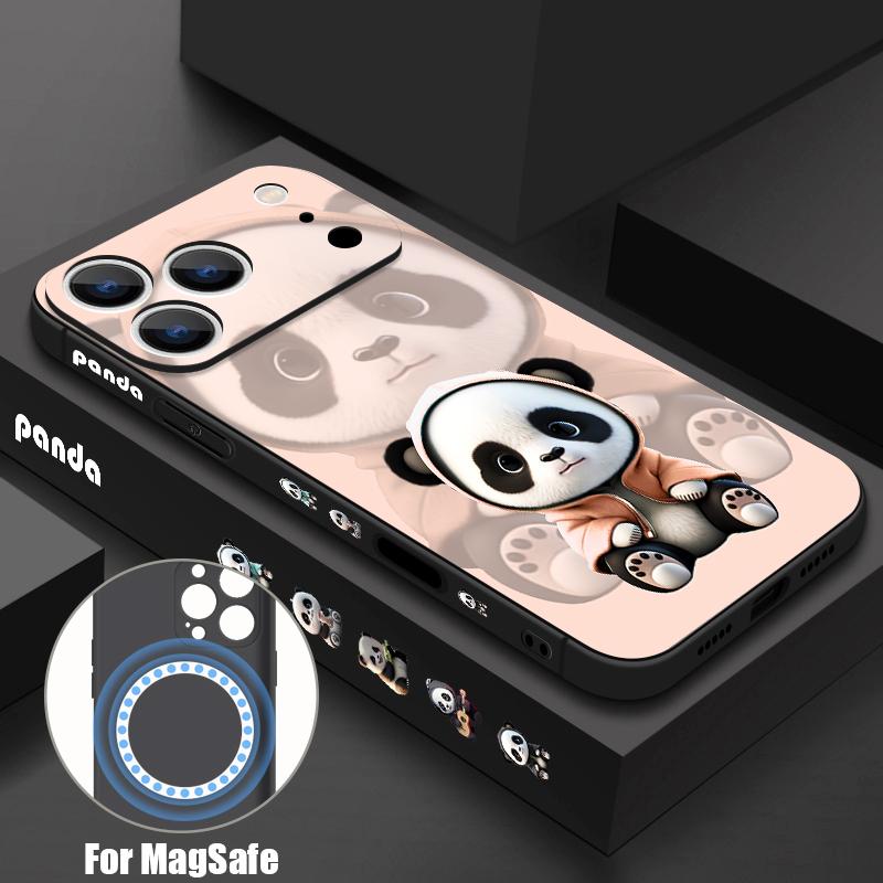 Orange Coat Panda Pattern Case For iPhone 17 Pro Max Magnetic For Magsafe Silicone Cover For iPhone 16 Pro Max Funda iPhone 15 14 13 12 11 16E Air