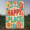 Happy Place Welcome Sign Colorful Floral Metal Wall Art 8x12 Inch Durable Home Garden Decor