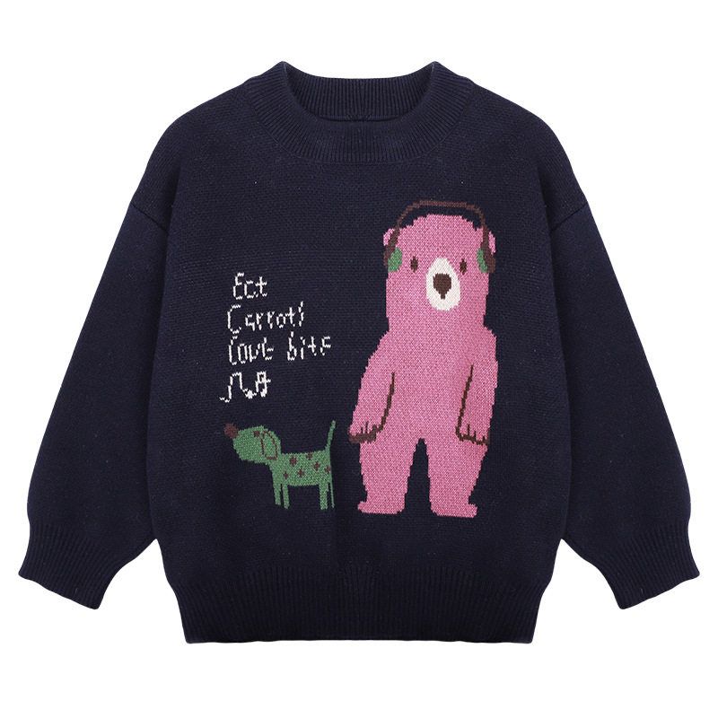 Boys' Fleece Sweater for Autumn and Winter, Thickened Round-Neck Knitwear for Children, Baby Base Shirt, Children's Clothing, Girls' Knitwear
