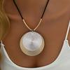 Exaggerated Pattern Double Round Cake Pendant Necklace Female, Metal Texture Geometric Round Card Rope Chain Necklace