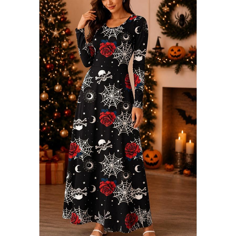 Women's Long Sleeve Dress for Halloween Costume Gothic Style Spooky Fashionable One-Piece Halloween Party Dress