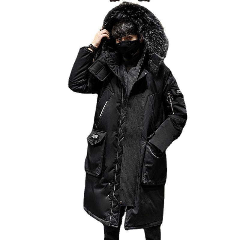 Down Jacket Men's Medium-length Large Fur Collar Thickened Warm Pie Overcoming Trendy Brand Workwear Knee-high 90 Down White Duck Down Jacket