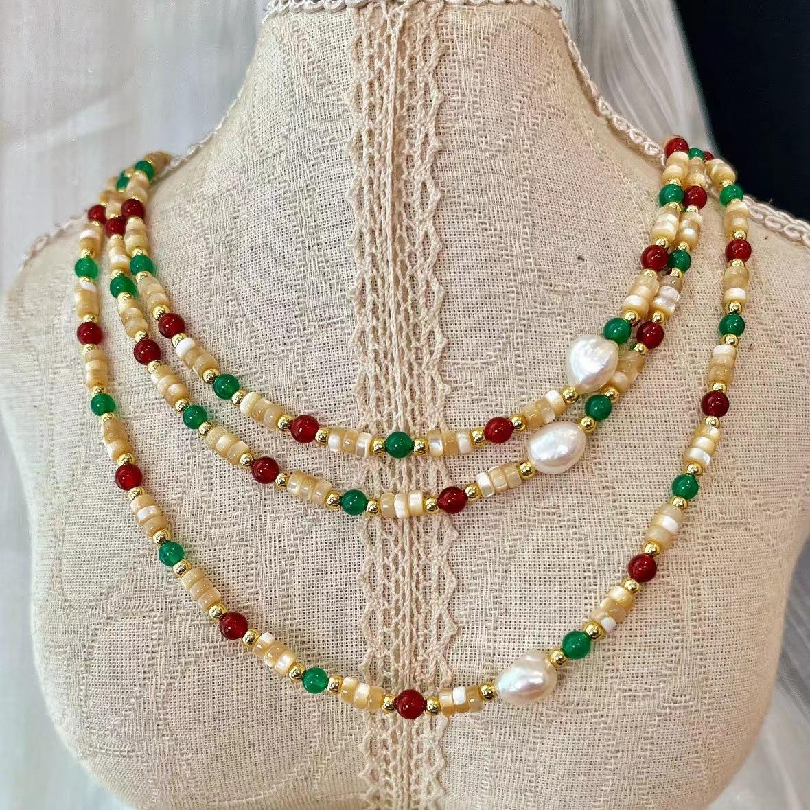 Vintage Natural Shell Chalcedony Freshwater Baroque Pearl Collarbone Chain Neck Chain Atmosphere Necklace Female