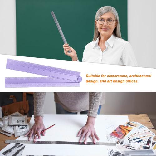 uxcell 30cm Folding Straight Ruler, Metric Aluminum Alloy Protractor, Foldable Angle Ruler, Geometry Measuring Tool with Squares for Architects, Artis
