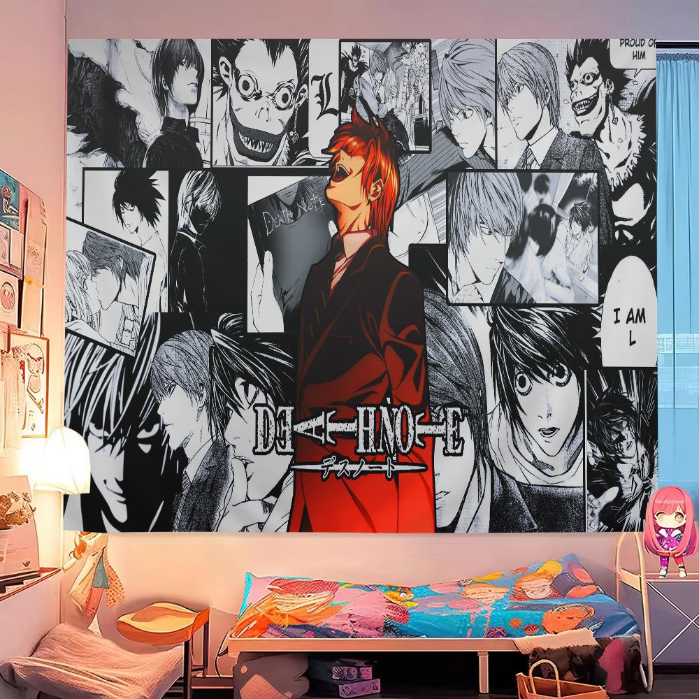 DDDeath Note Manga Tapestry Dorm Wall Decor Modern Stripe Hanging Decoration MultiSize High Quality Flat Print Design