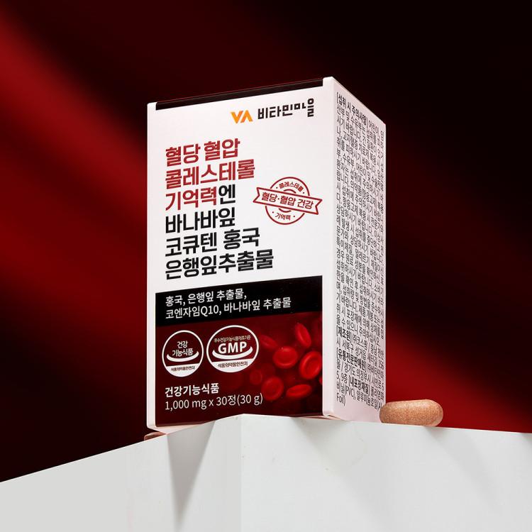 Vitamin Village Blood Sugar Blood Pressure Cholesterol Banaba Leaf CoQ10 Red Yeast Ginkgo Leaf Extract for Memory 30 Tablets 1 Month Supply Health