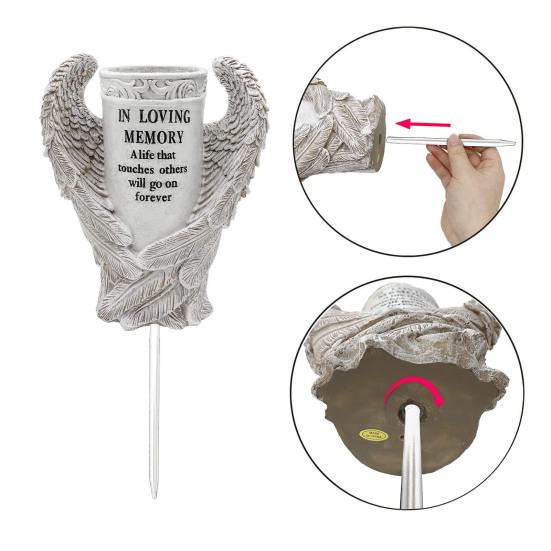 Cemetery Vase Angel Wing Memorial Vase with Spike And Drainage Hole Resin
