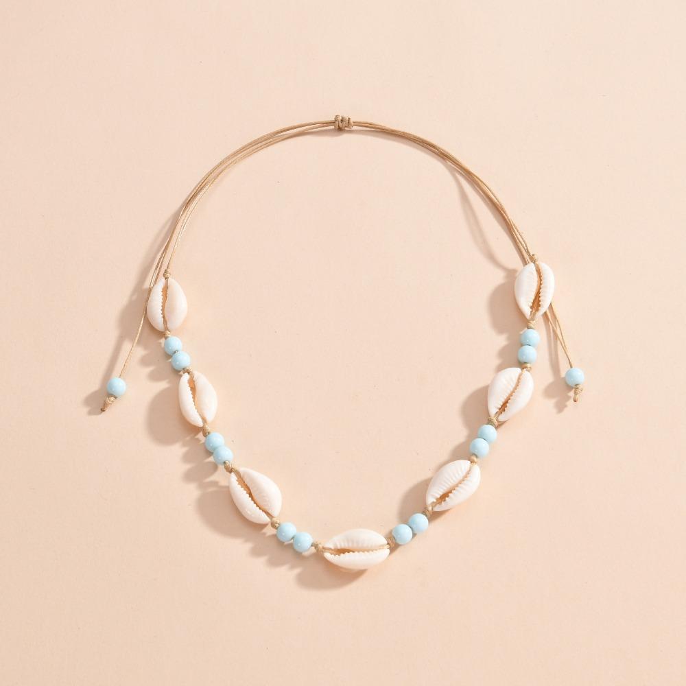 Purple/Blue/Pink/White Shell Beaded Necklace Shell Adjustable Neck Chain Shell Braided Chain  Woman