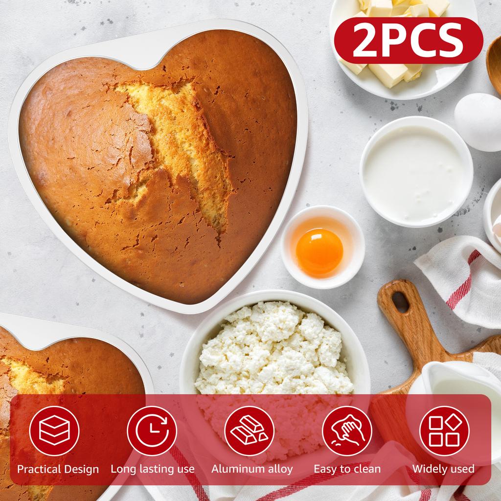 2Pcs Heart Shape Cake Pan 6 Inch 8 Inch Aluminum Alloy Cake Mold Cheesecake Baking Mold Tool Valentine's Day Birthdays Bakeware