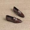 Krazing Pot Sheepskin Round Toe Low Heels Summer Shoes Big Size 42 Retro Fashion Metal Buckle Women Deep Mouth Pumps