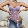 Luxury Purple Embroidered Lace Bodysuit Exotic Sexy Lingerie Sets Women Lace Up Exotic Teddies Corset Tops Slim Porn Underwear