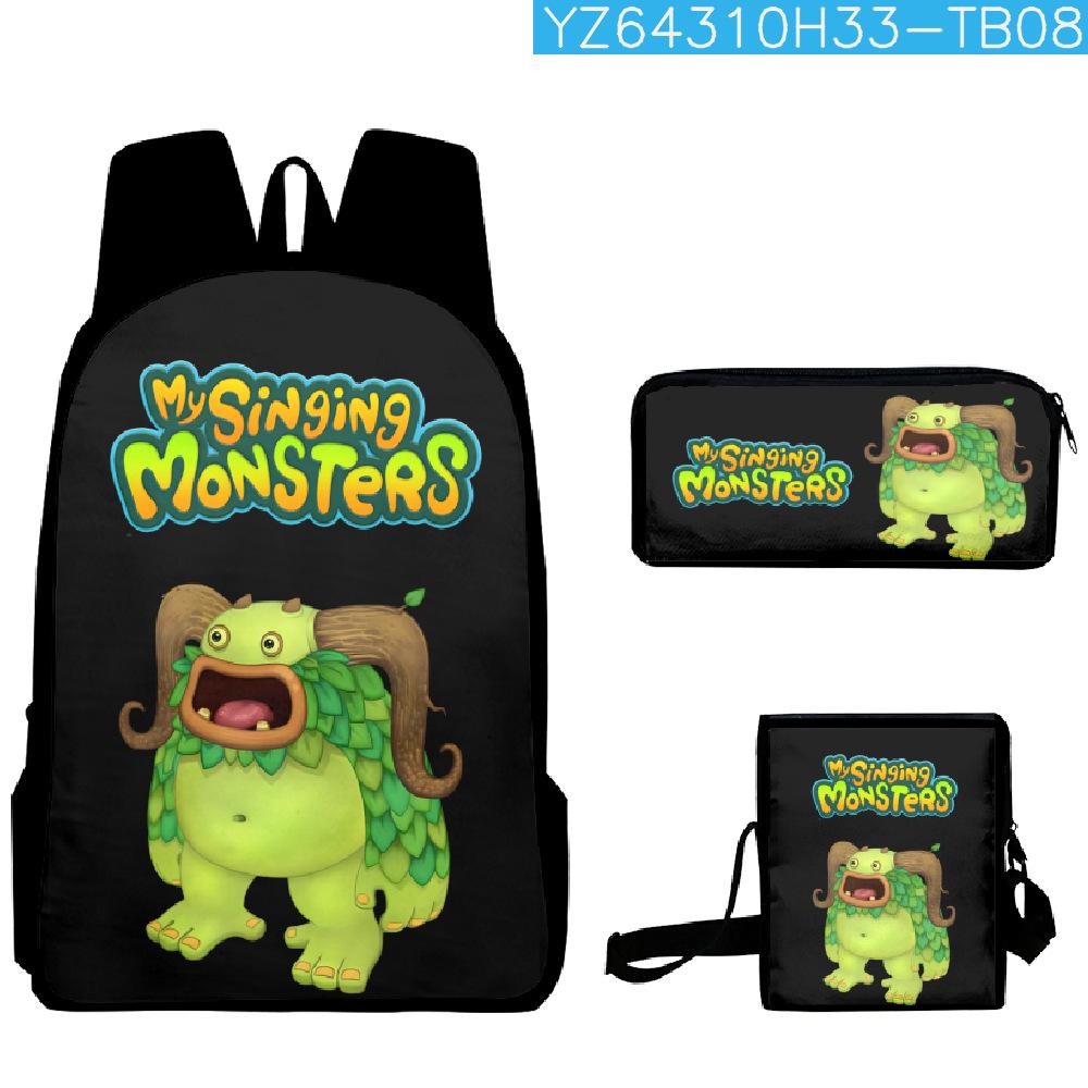 Classique mes singsing monsters Impression 3D 3 pièces/Ensemble Sacs d'école pour élèves Sac à dos pour ordinateur portable Sac à dos Sac à bandoulière incliné Trousse