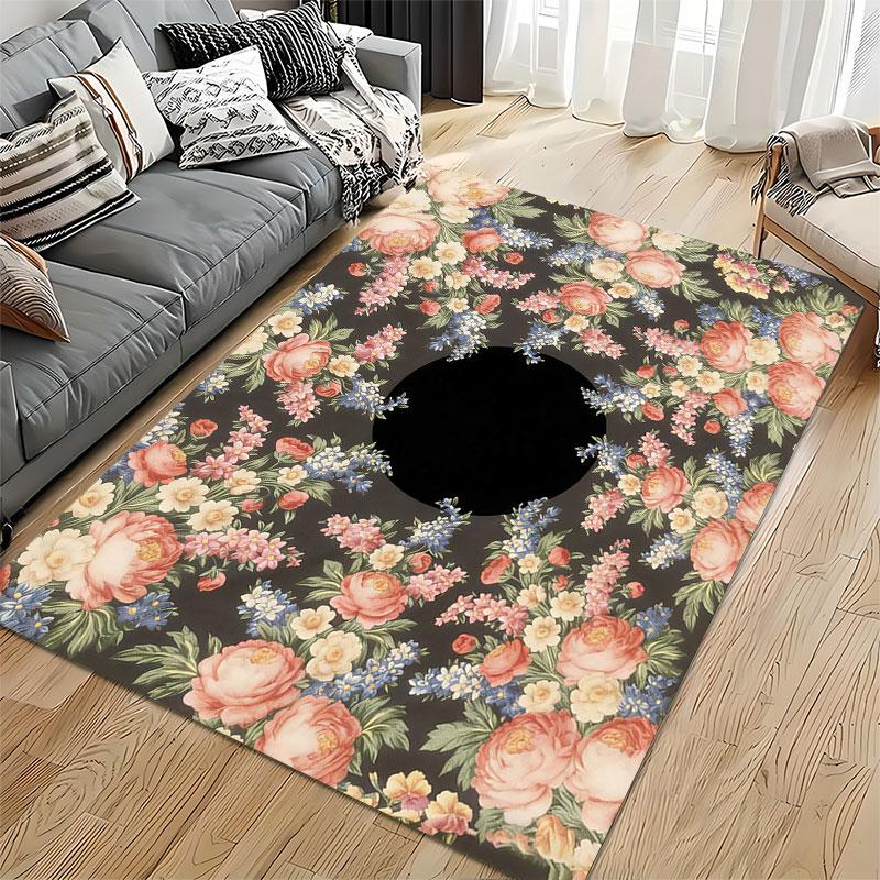 Floral Wreath Design Carpet suitable as a non-slip mat for the living room or bedroom sofa