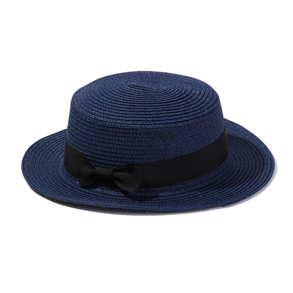 For Women Girls Flat Brim Bowknot Breathable Sun Hat Beach Hat Panama Straw Cap