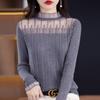 Spring and Summer Women's Short Lace Half-high Neck Lace Splicing Long Sleeve Pullover Bottoming Knitwear