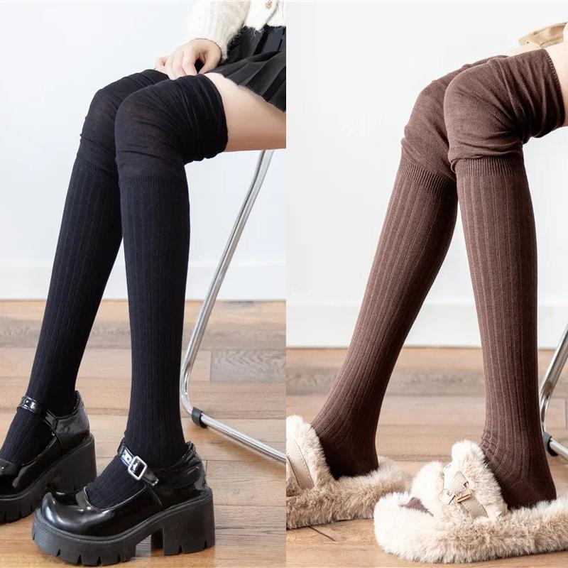 1/2pairs Women's Thigh High Stockings Casual Over The Knee Long Socks Lolita Thermal Vertical Stripe Socks Female Tube Leggings