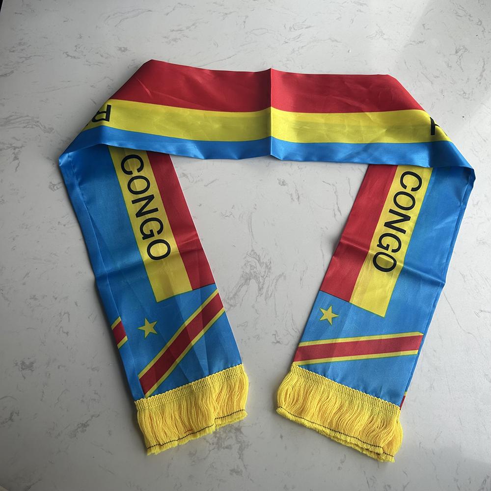 Congo Scarf 14x135cm Double-sided printed Satin Congo Flag Scarf Tassels Suitable for 2026 Football cup, Sports, Events 14X135CM
