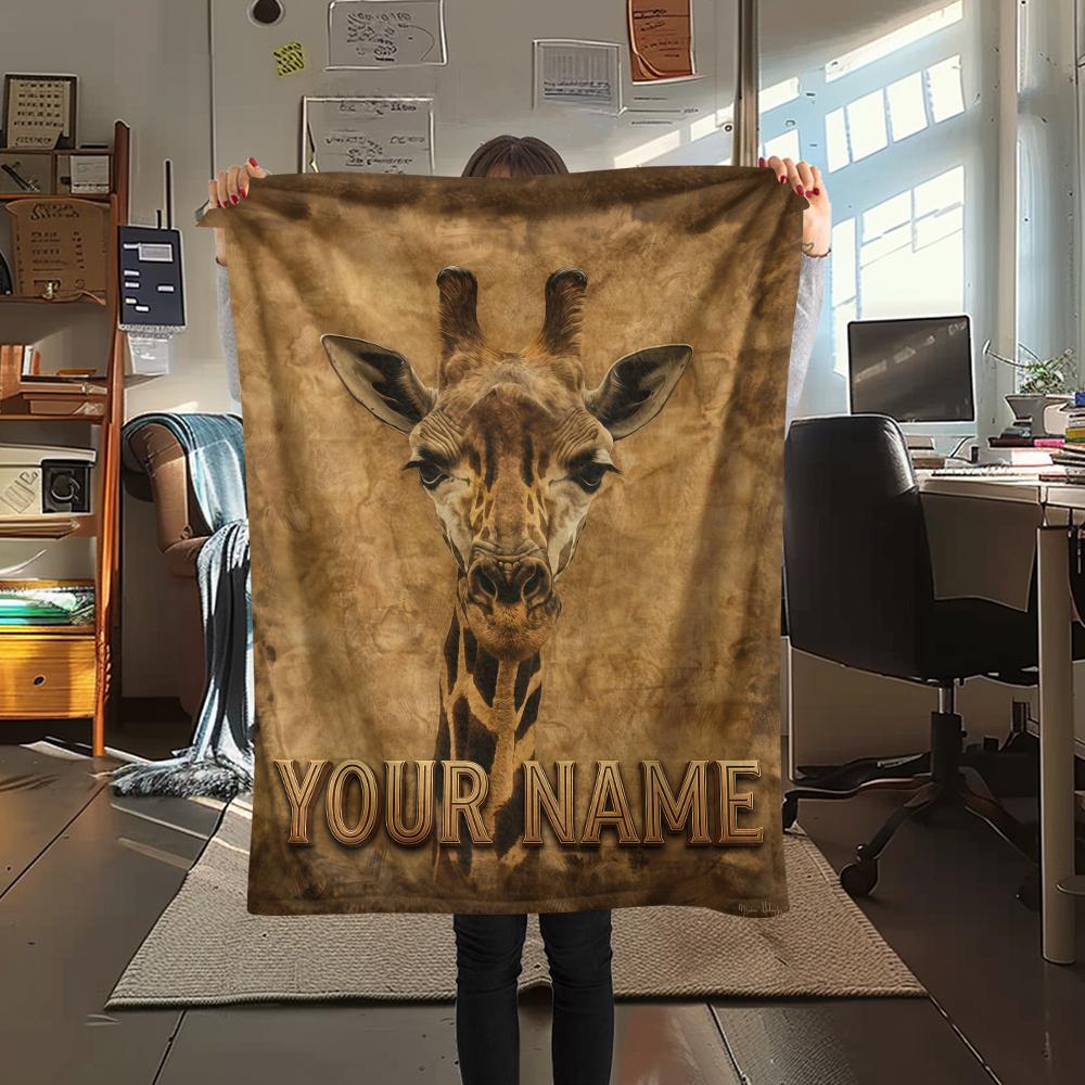 1PC Custom Name Giraffe Floral Name Art Patterned Flannel Blanket Suitable For All Seasons for Home Decor Warmth and Comfort Gifts Holiday Present_lx