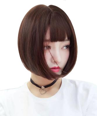 Wig Bob Short Full Wig Straight Wig Ladies Heat Resistant Harajuku Daily Crossdressing Full Body Dark Brown Lolita Small Face Fashion Wig Wig for