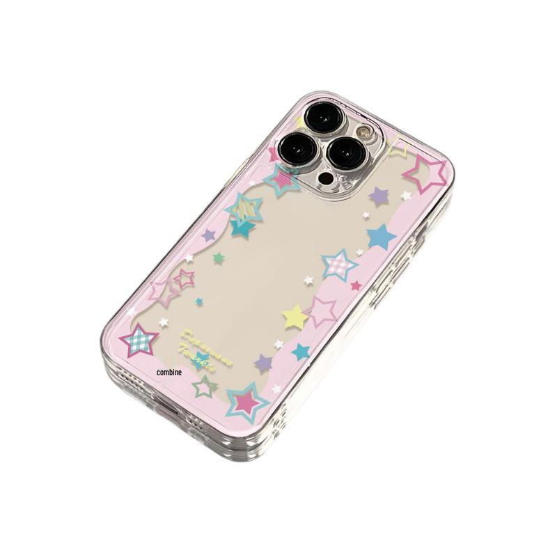 Plaid Stars Transparent Phone Case for Apple 13-17 Pro Max
