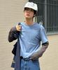 SIGNATURE Border Sleeve Layered Long Sleeve T-Shirt [Blue]