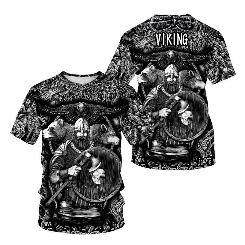 Trendy Retro Viking Warrior Pattern 3D Digital Printed Men's T-shirt