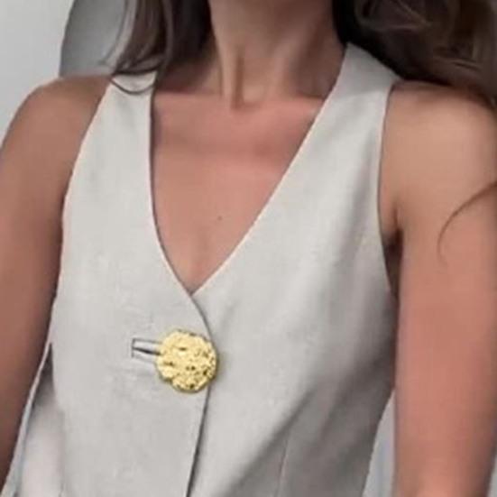 2 Pcs/Set Women Vest Pants Suit V Neck Button-down Sleeveless Top Wide Leg Loose Trousers Formal Business Style Commuter Outfit