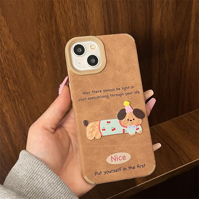 

Осень и Зима Милый Мультяшный Объемный Щенок Бархатная Ткань Подходит для Apple 16promax Коричневая Кожа IPhone 15/14 Apple XS