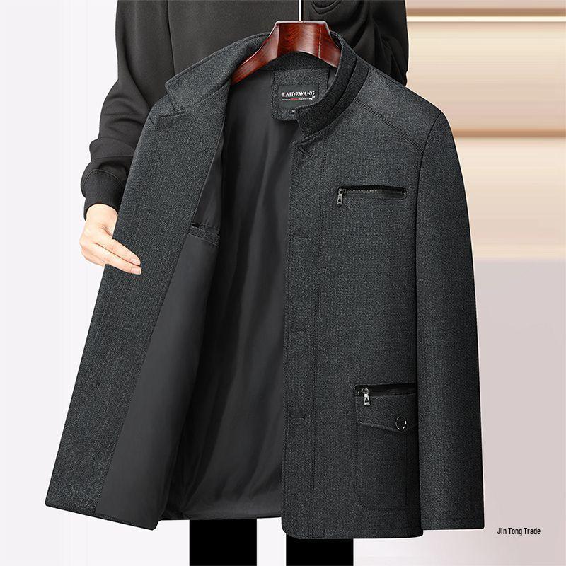 Men's Plus Velvet Turn-Down Collar Jacket for Middle-Aged and Elderly - Thick Autumn/Winter Business Coat