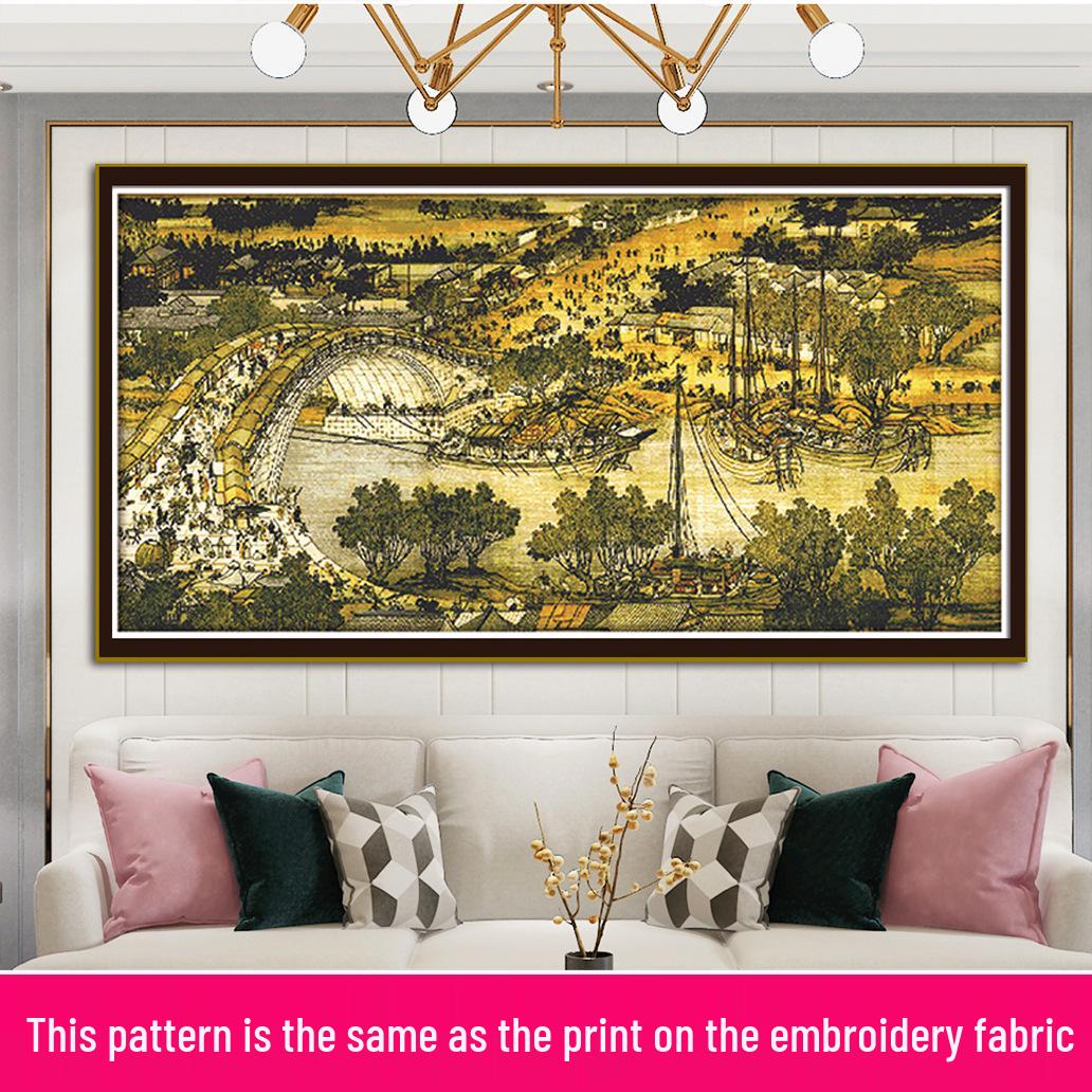 

Вышивка крестом ручной работы: Вдоль реки в праздник Цинмин Китайская живопись для украшения стены 11CT/192x100cm/Triple Stitch/Bare Packaging