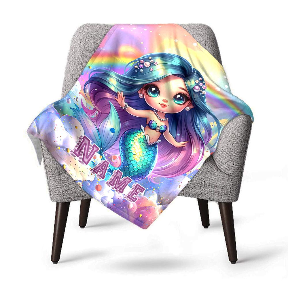Rainbow Mermaid Home Customize Your Name Blankets Soft Cozy Lightweight Allseason Multipurpose Blanket For Picnics Sofas Offices Beds Living Rooms