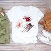 Fashion Short Sleeve White T-Shirt for Women Nail Art Makeup Beauty Style Inspired by Europe And America Summer Polyester Fabric