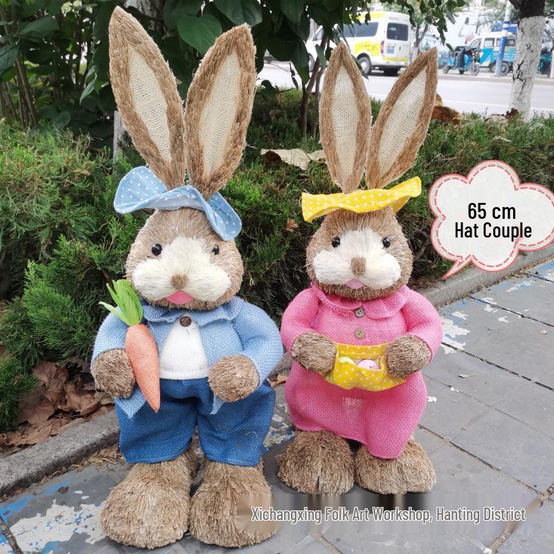 Pastoral Large Peter Rabbit Straw Woven Craft Ornament - Cute Christmas & Halloween Gift