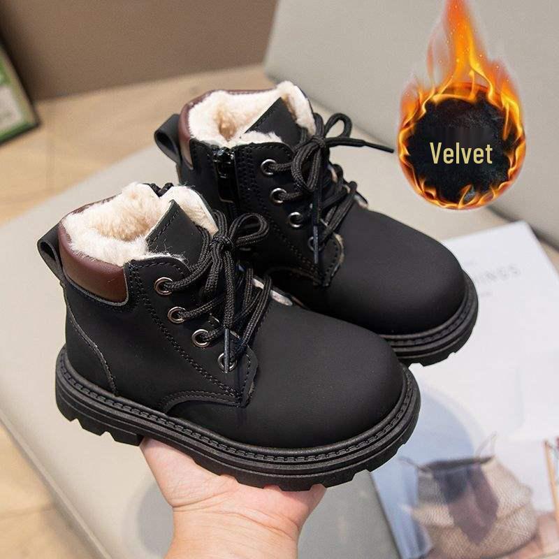 Kids' Plush Martin Boots 2025: Autumn/Winter New British-Style Short Snow Boots for Boys and Girls