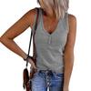 Summer New Solid Color V-neck Button Front Knit Tank Top, Women's Sleeveless Casual Top for European American