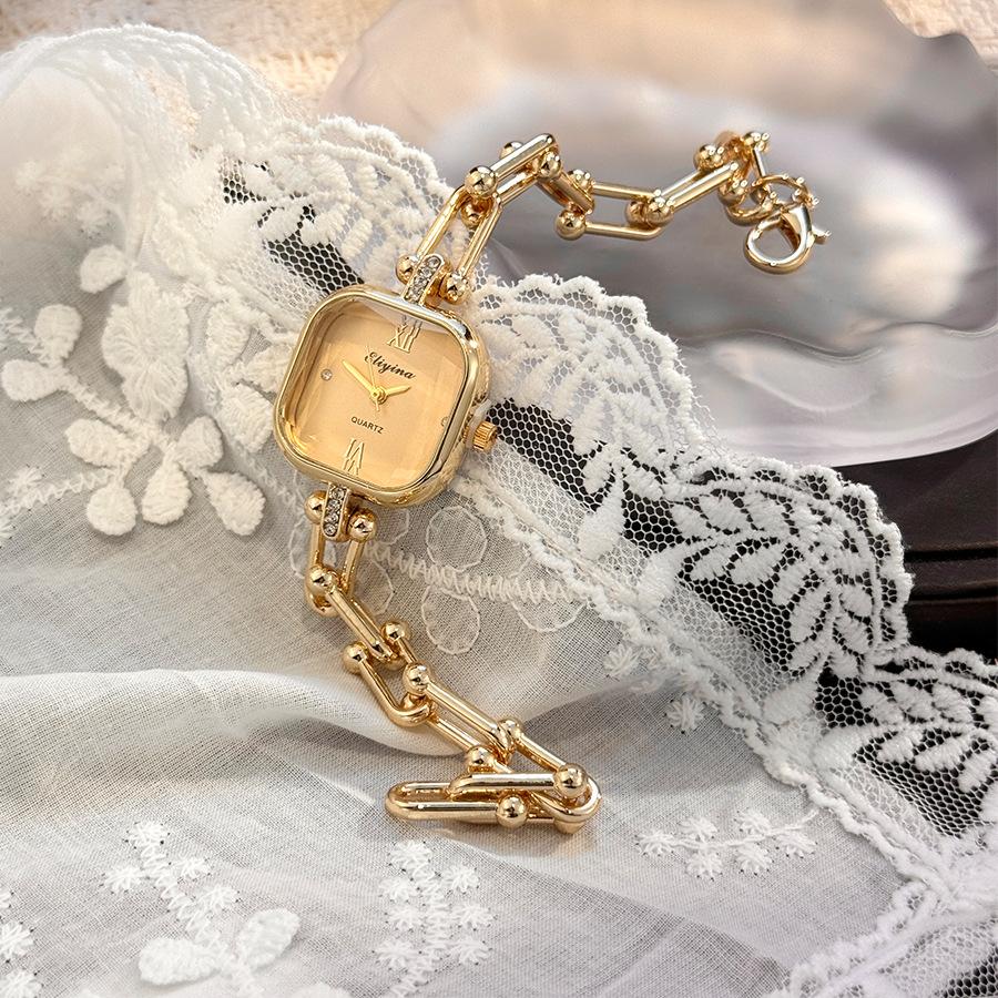 Women Quartz Watch Bracelet Hollow U-Shaped Lobster Clasp Square Wristwatch